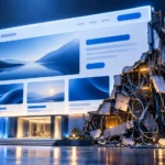 Εντυπωσιακή πρόσοψη ιστοσελίδας με εκτεθειμένες καλωδιώσεις και εύθραυστη κατασκευή στο πίσω μέρος.